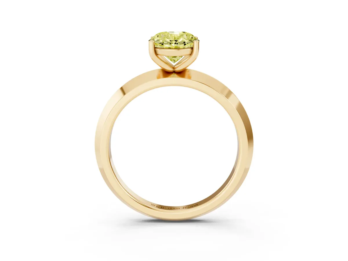 Fancy Yellow Oval Cut Cut Solitaire Engagement Ring with Flat Band and Four-Prong Setting Yellow gold