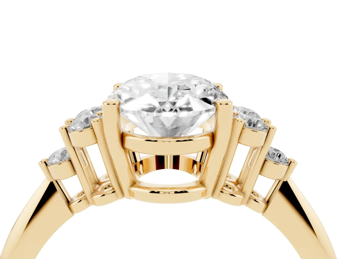 Oval Cut Cut Diamond Cluster Ring with Solitaire Band and Four-Prong Setting Yellow gold