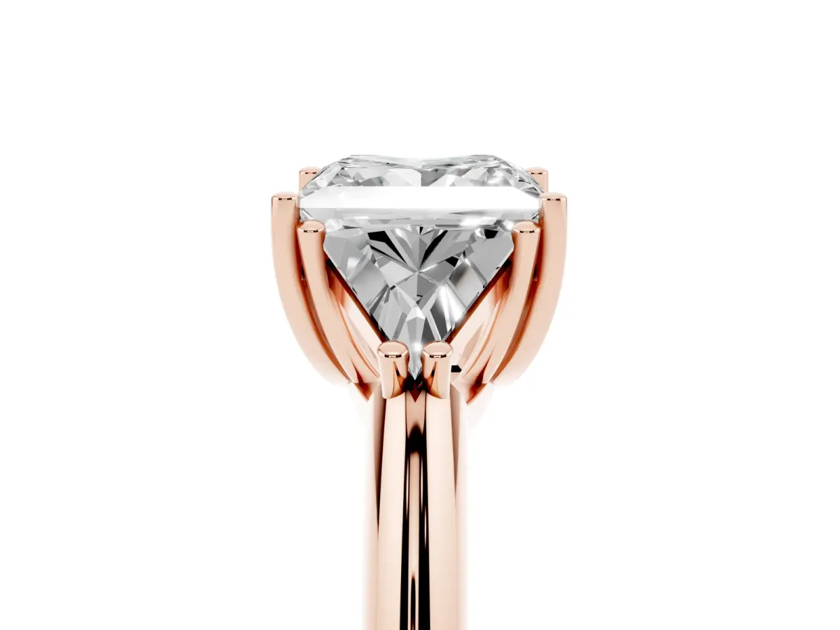 Three-Stone Princess Cut Diamond Engagement Ring with Trillion Side Stones and Prong Setting Rose gold