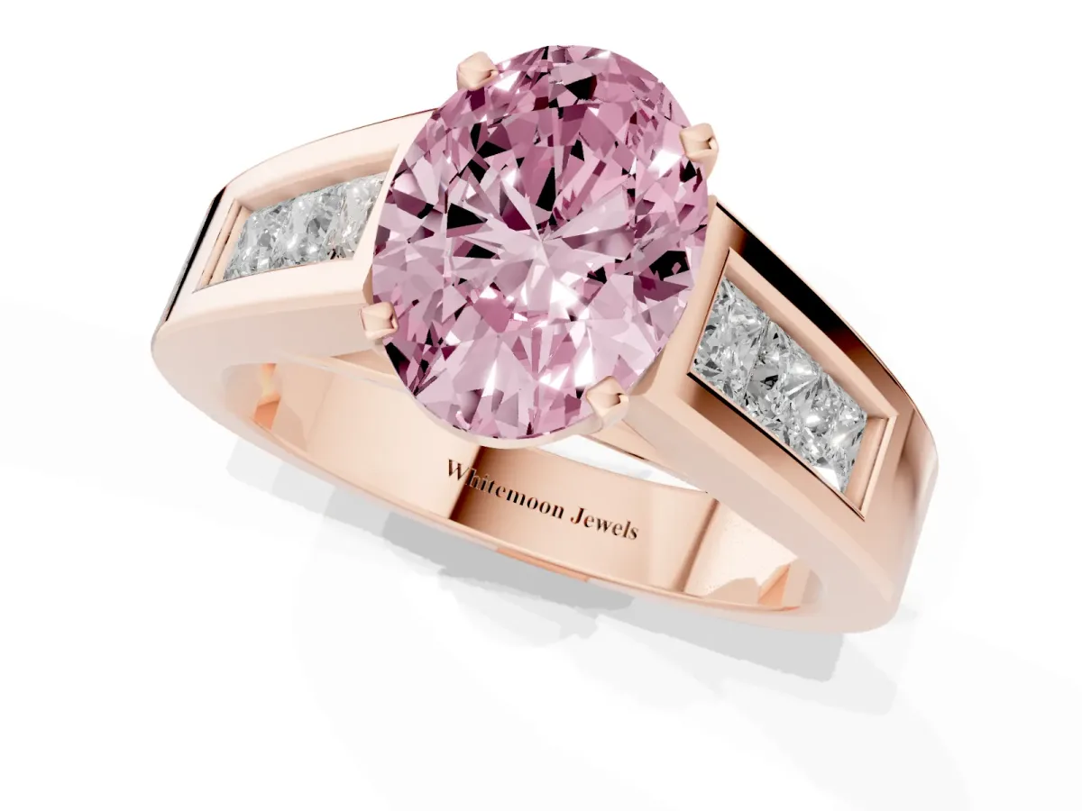 Fancy Pink Oval Cut Cut Channel Set Solitaire Ring with Four-Prong Setting Rose gold