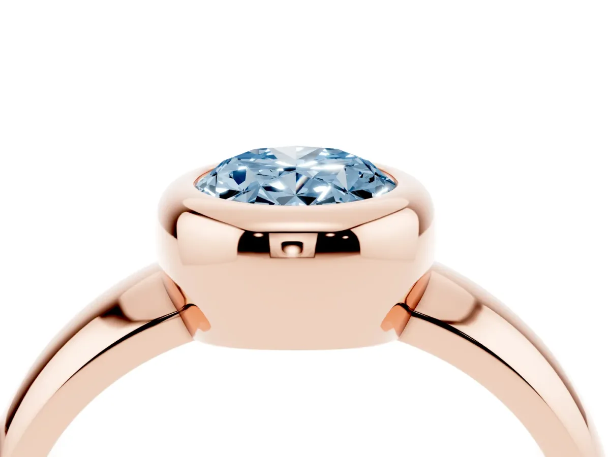 Fancy Blue Bezel Set Oval Cut Solitaire Ring with Wide Band Rose gold