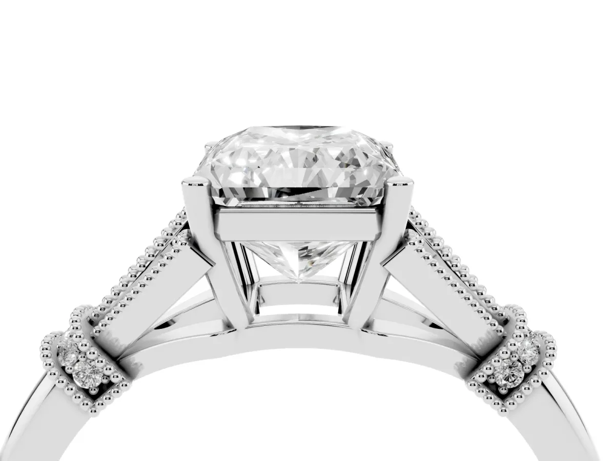 Radiant Cut Diamond Solitaire Ring with Floral Filigree and Pave Accents Platinum