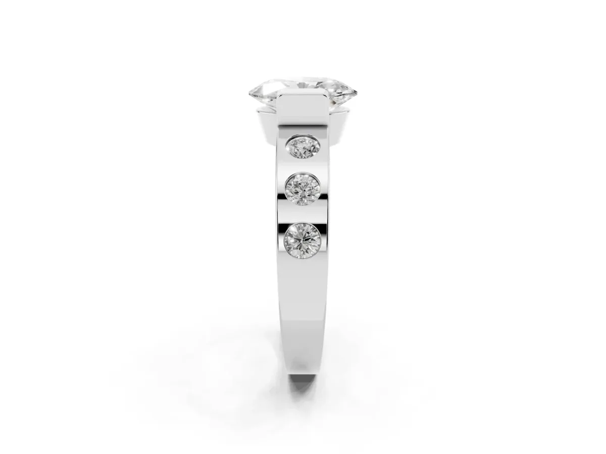 Oval Cut Brilliant Channel-Set Diamond Ring with Bezel Prong Setting Silver