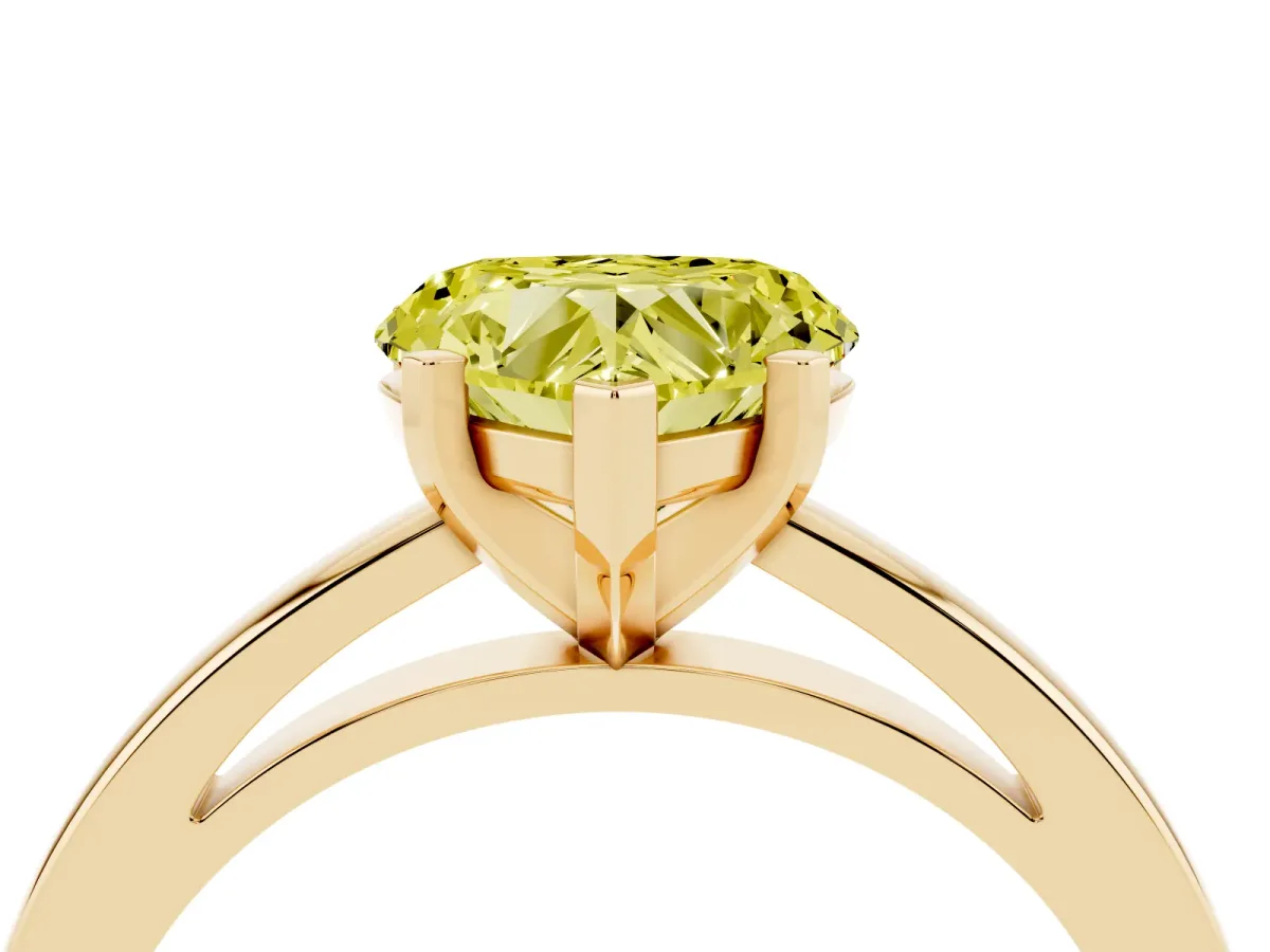 Fancy Yellow Heart Cut Solitaire Diamond Engagement Ring with Four-Prong Setting on a Classic Band Yellow gold