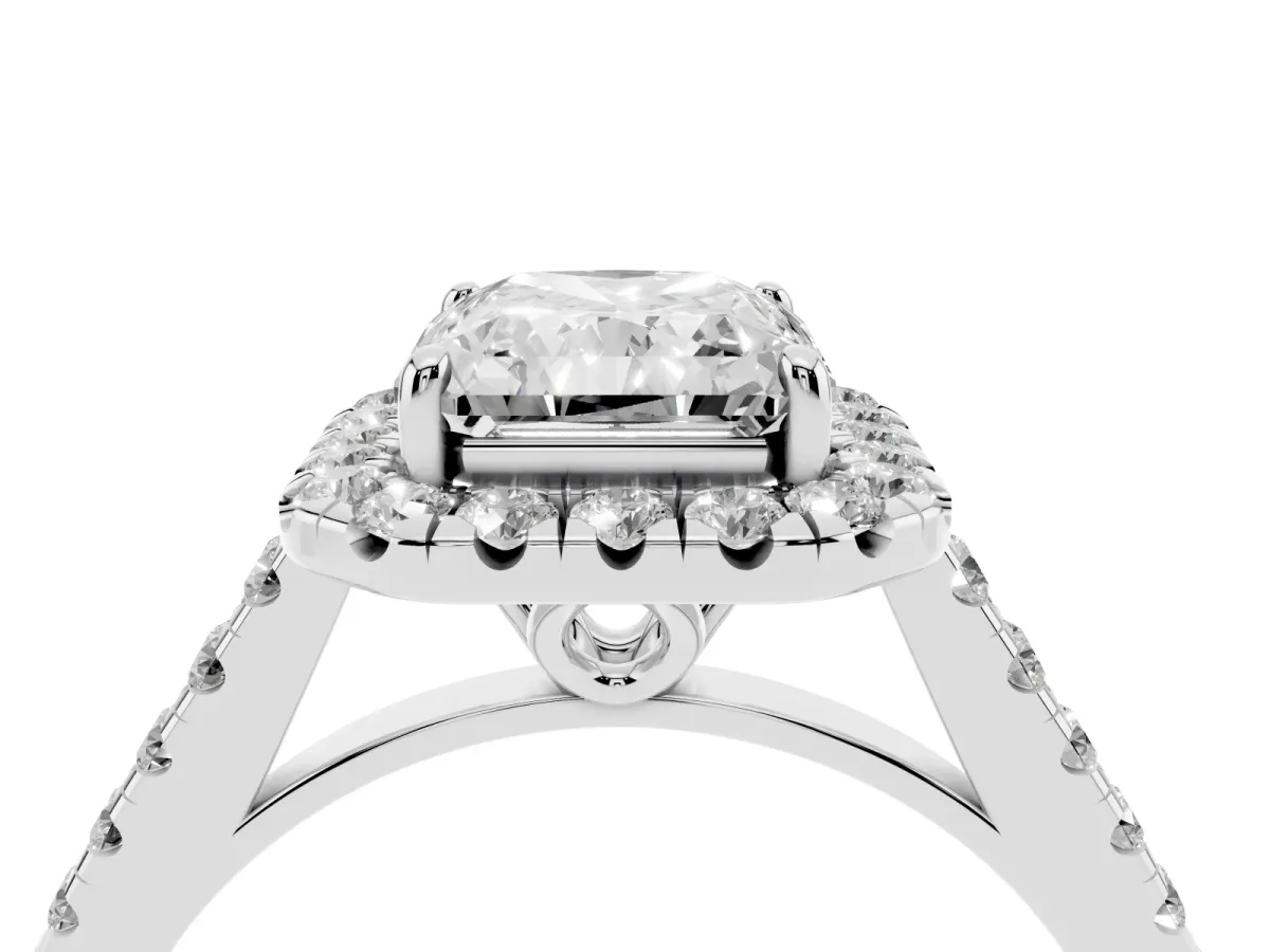 Radiant Cut Halo Pavé Diamond Engagement Ring with Four-Prong Setting Silver