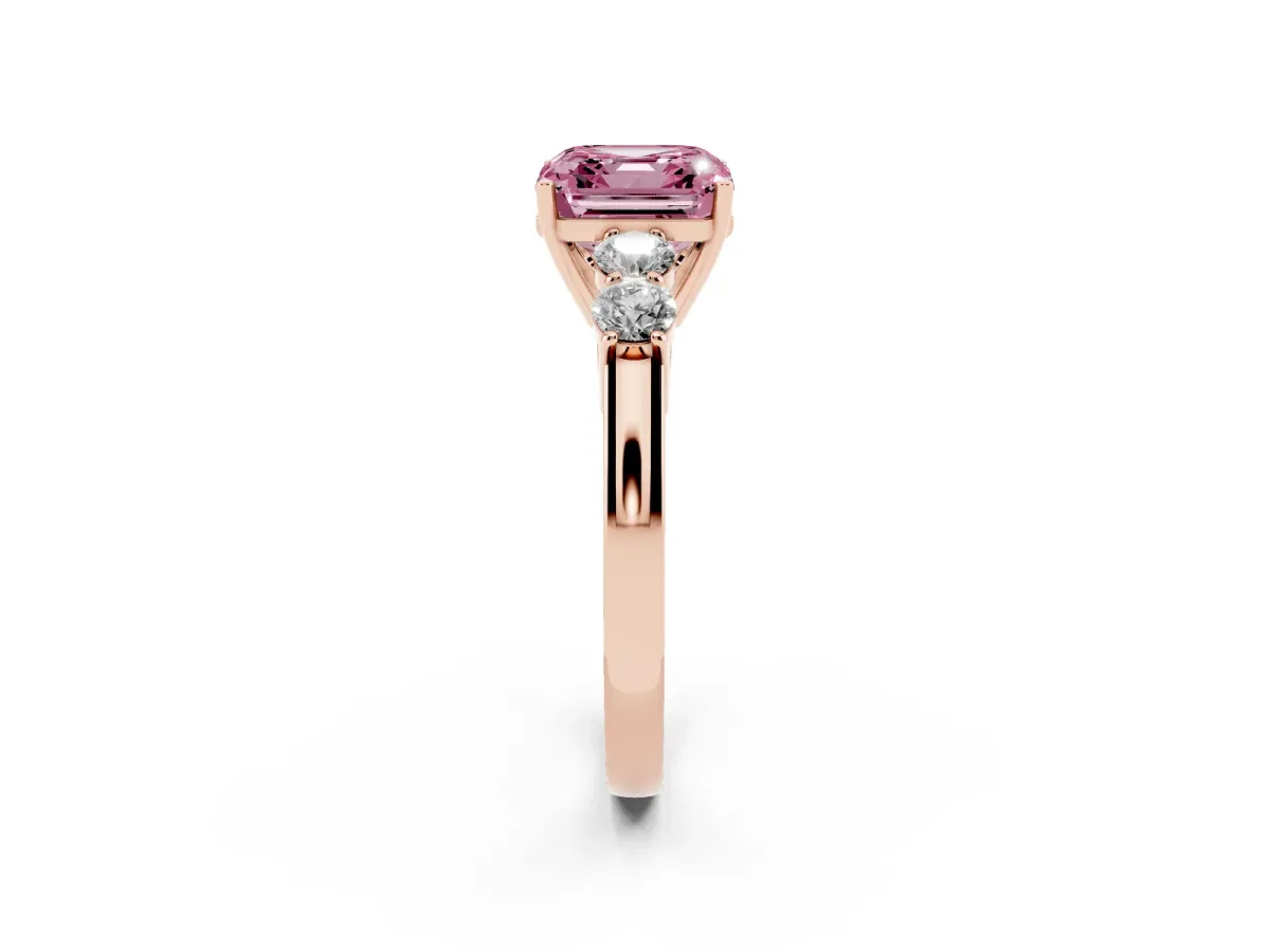 Fancy Pink Asscher Cut Cut Diamond Five-Stone Prong Set White Gold Ring Rose gold