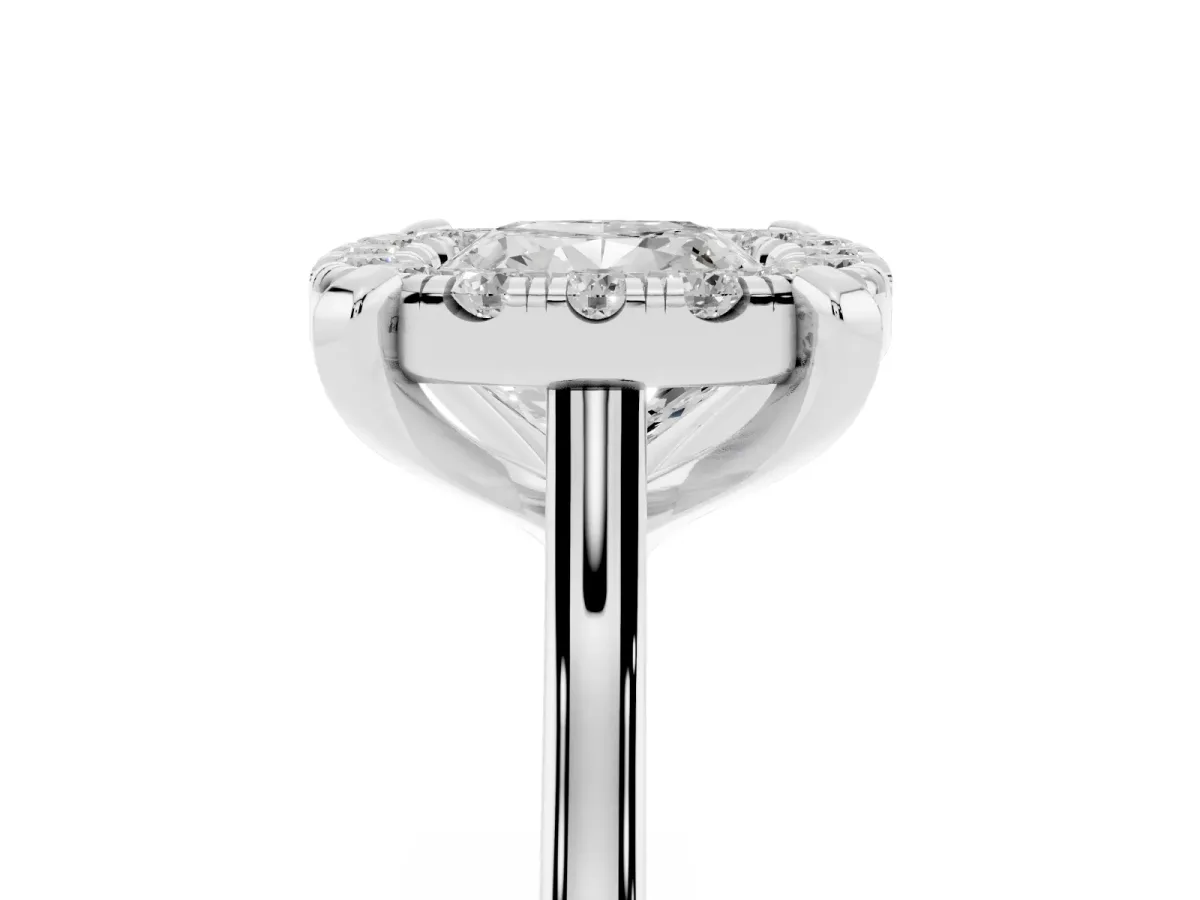 Cushion Cut Diamond Cluster Halo Solitaire with Four-Prong Setting Platinum