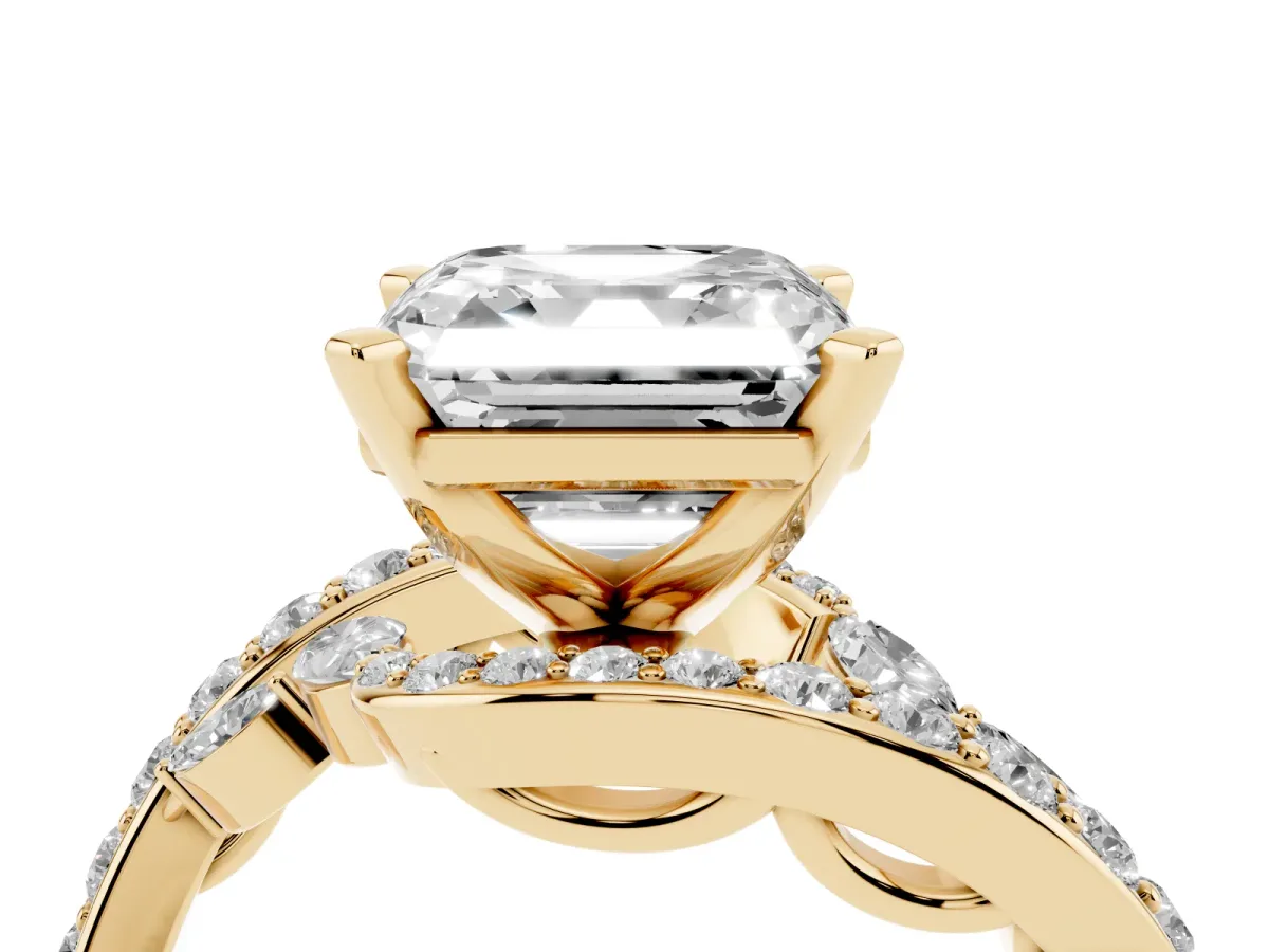 Asscher Cut Solitaire with Pavé Twist Band and Four-Prong Setting Yellow gold