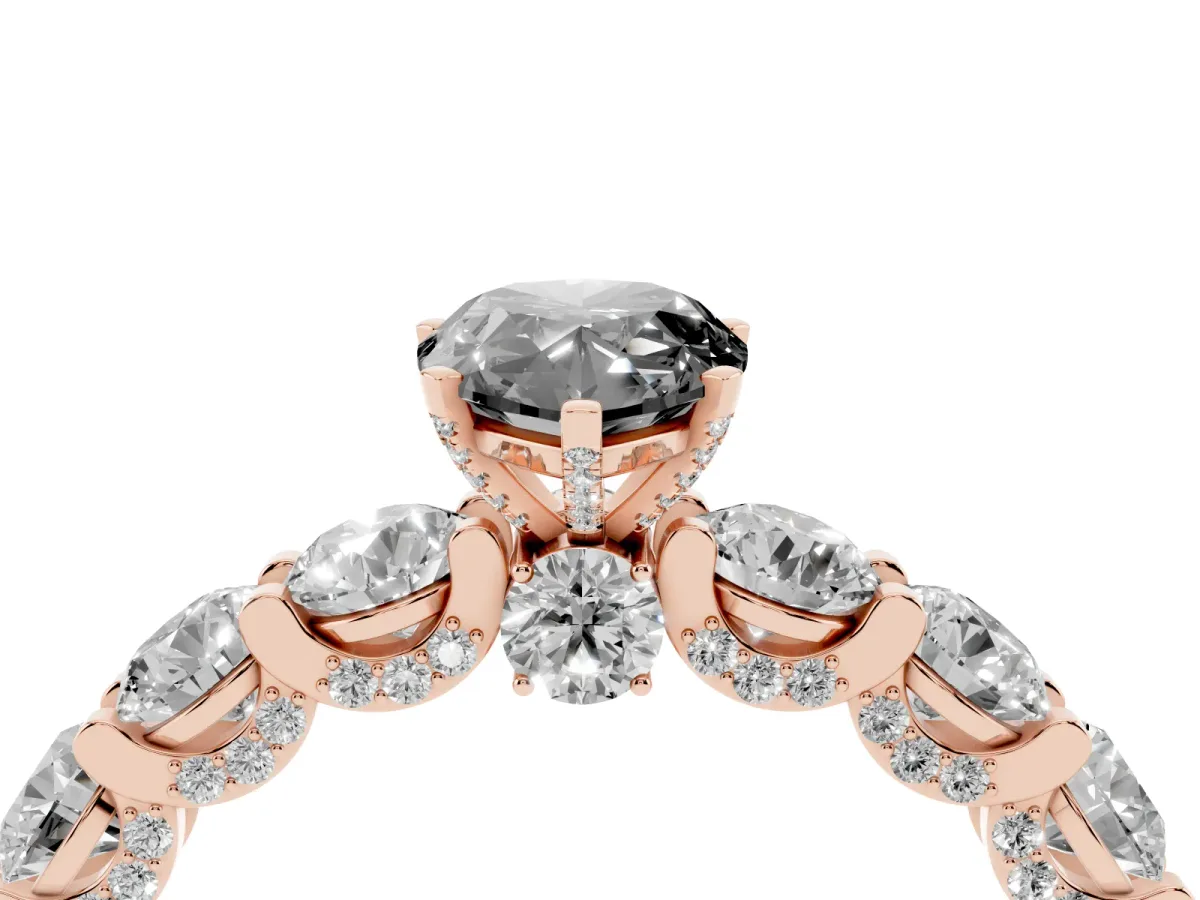 Fancy Black Pear Cut Diamond Side Stone Engagement Ring with Four-Prong Setting Rose gold