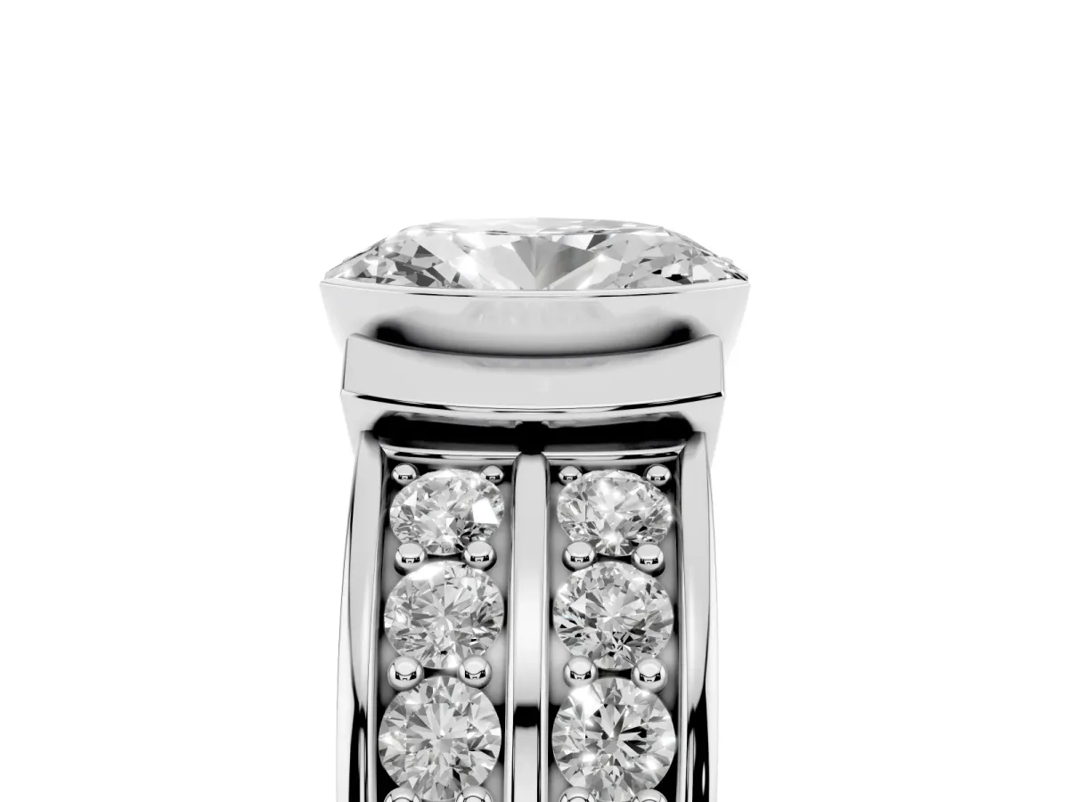 Oval Cut Brilliant Diamond Channel Set Wide Band Ring with Bezel Setting Platinum