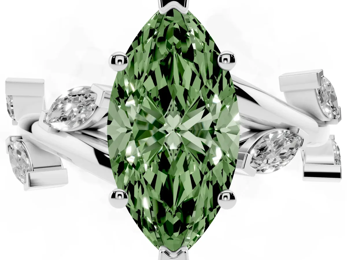 Fancy Green Marquise Cut Solitaire Twisted Band Marquise Accent Prong Setting Ring Silver