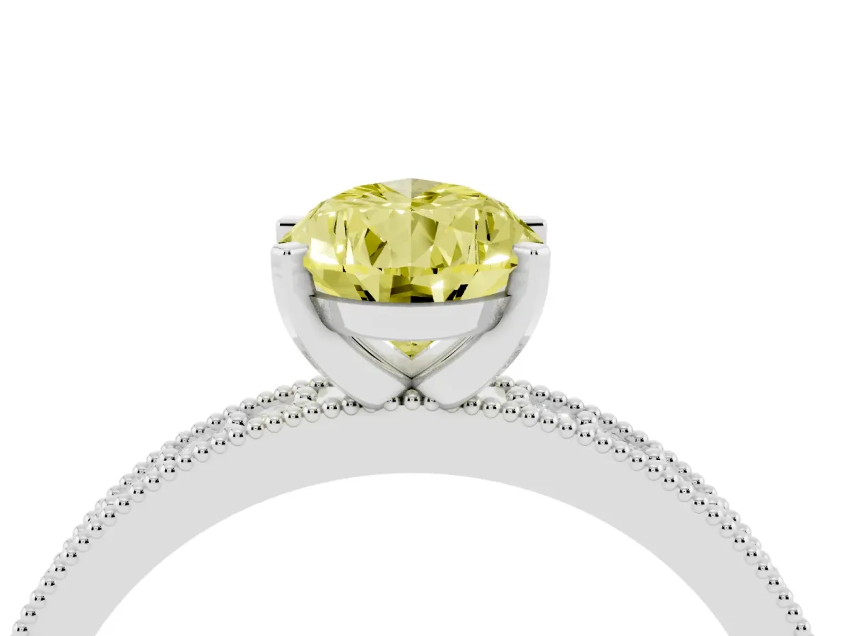 Fancy Yellow Pear Cut Diamond Milgrain Pavé Engagement Ring with Four-Prong Setting Silver