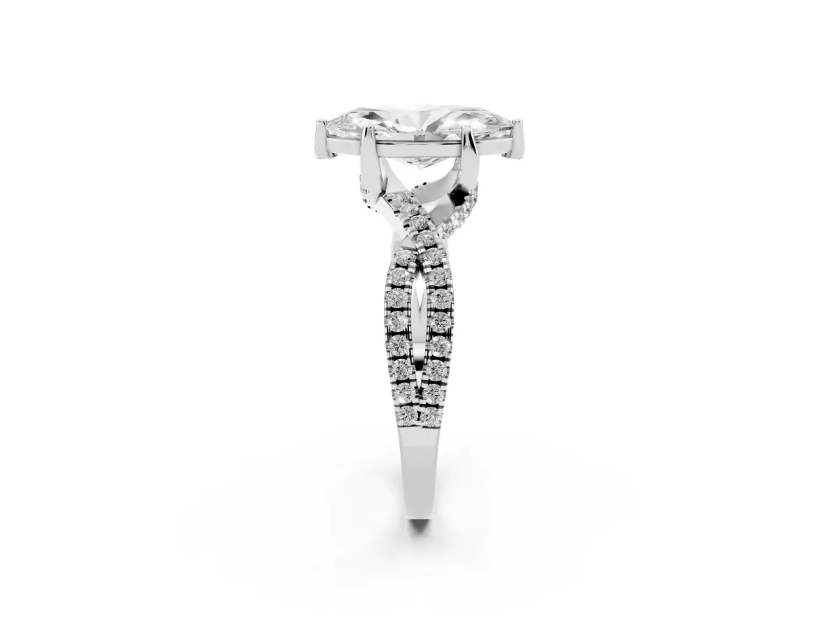 Marquise Cut Solitaire Twist Pave Diamond Engagement Ring with Prong Setting Silver