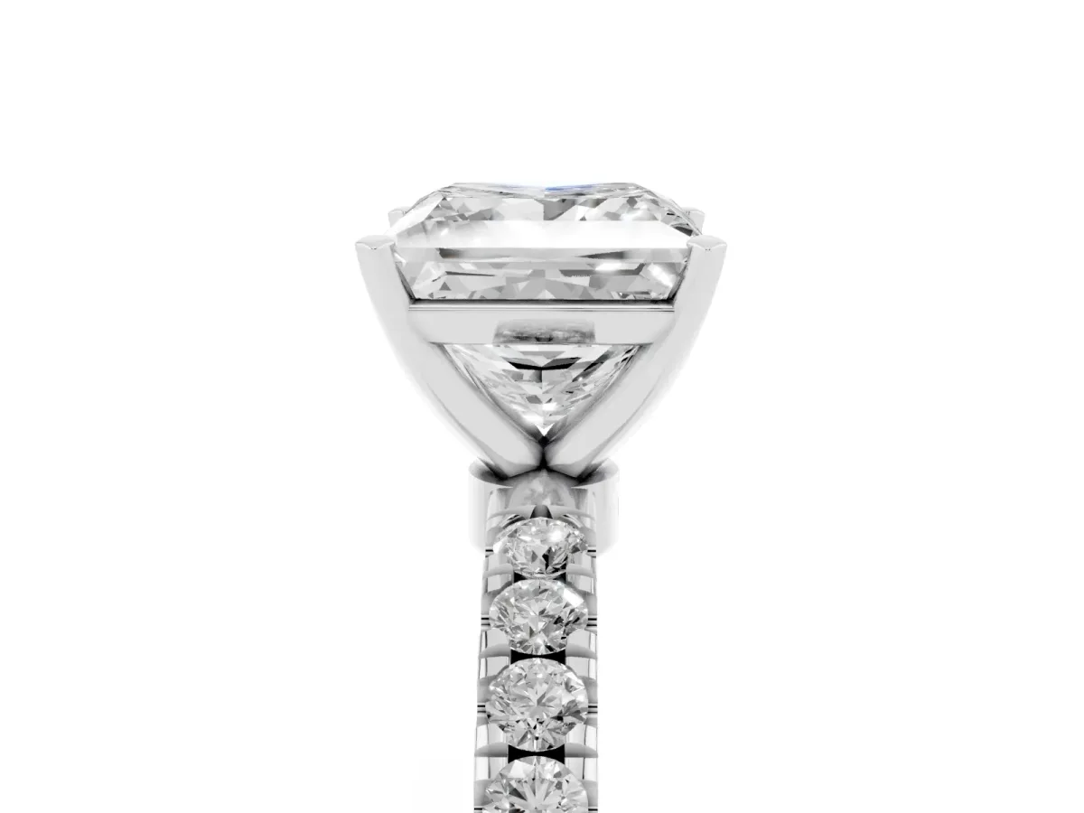Princess Cut Diamond Solitaire Ring with Pavé Accents and Four-Prong Setting Silver