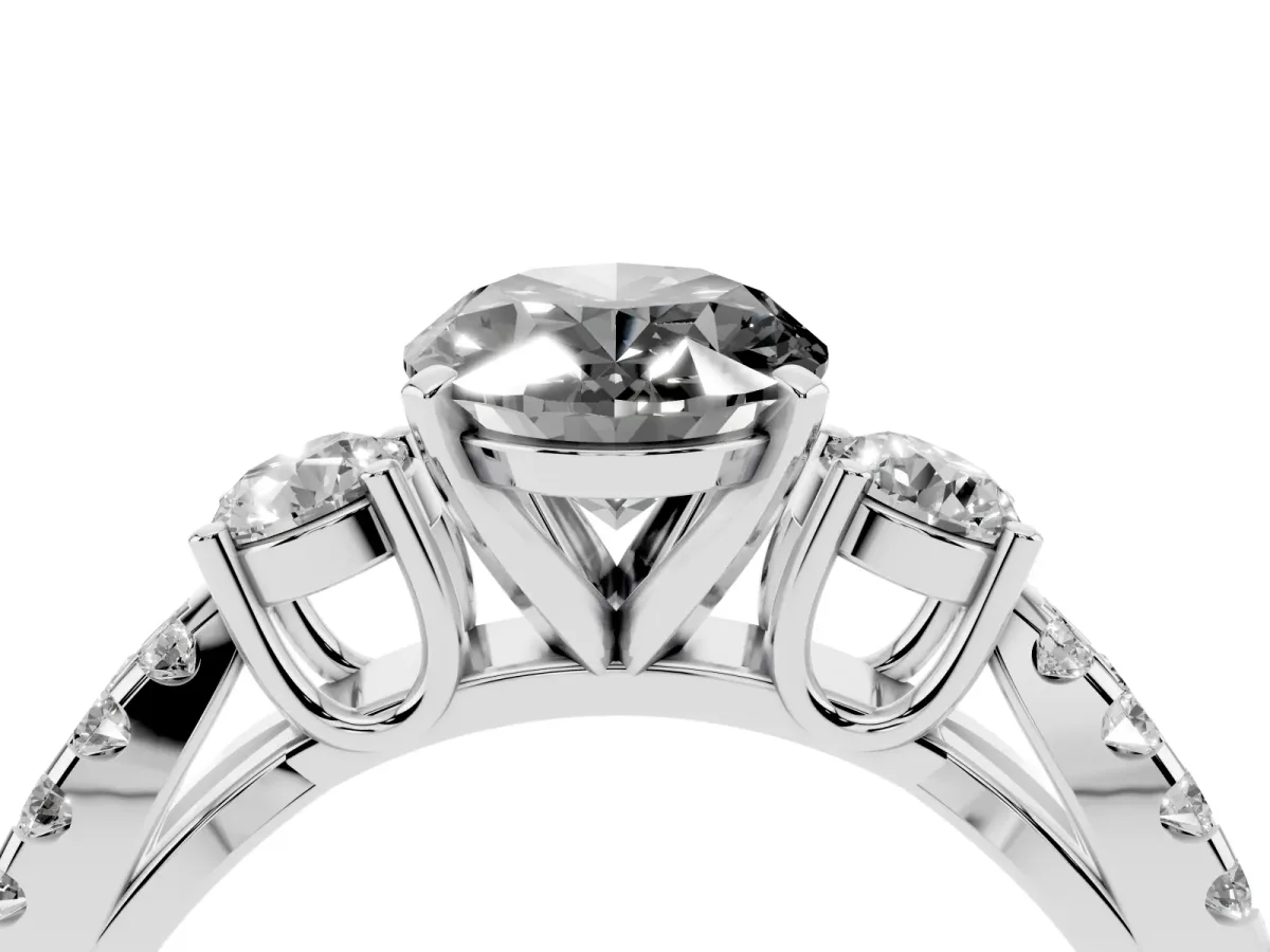 Fancy Black Oval Cut Diamond Three-Stone Ring with Pavé Split Shank and Four-Prong Setting Silver