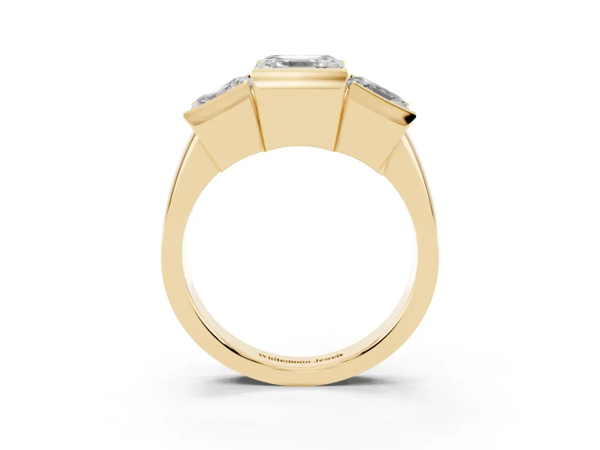 Three Stone Asscher Cut Cut Channel Set Diamond Ring Yellow gold