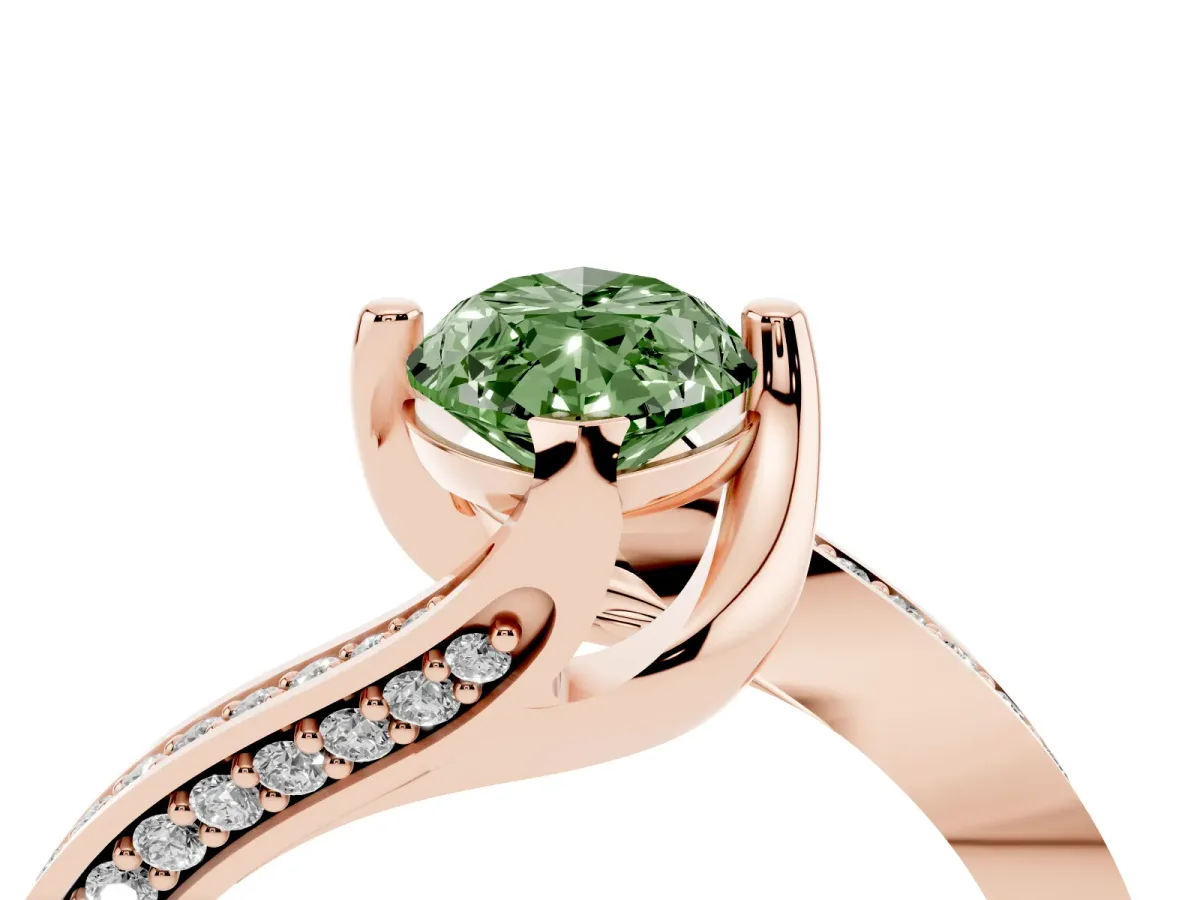 Fancy Green Marquise Cut Solitaire Diamond Twist Band with Pavé Setting and Four-Prong Setting Rose gold