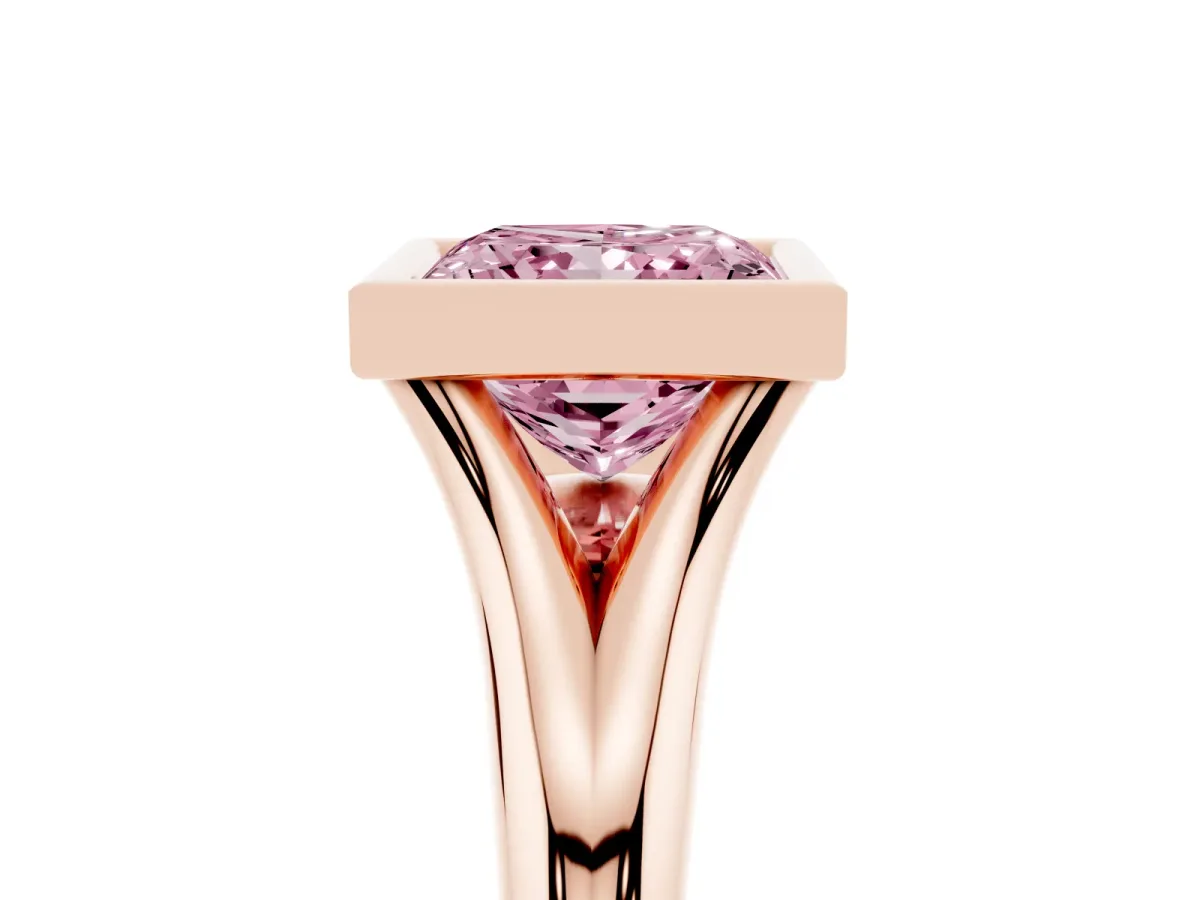 Fancy Pink Bezel Set Princess Cut Solitaire Diamond Ring with Smooth Band Rose gold