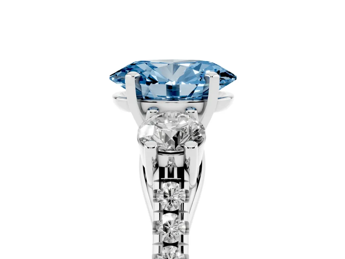 Fancy Blue Three-Stone Oval Cut Diamond Pavé Band with Four-Prong Setting White gold