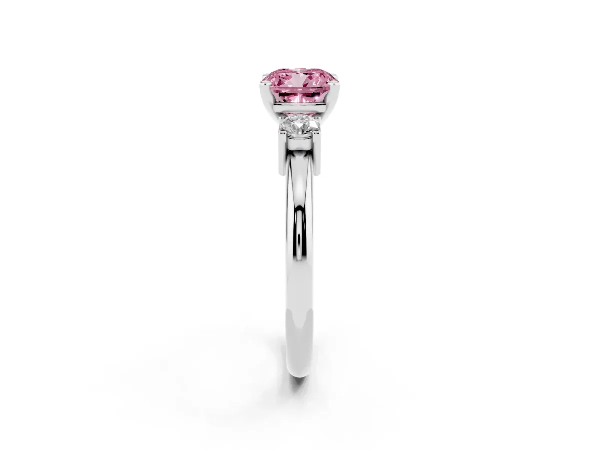 Fancy Pink Three-Stone Cushion Cut Cut Diamond Solitaire with Prong Setting and Classic Band White gold
