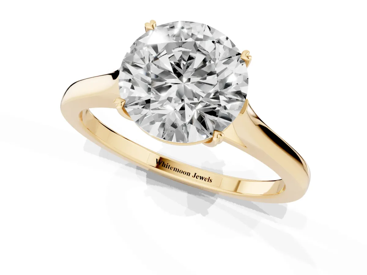 Round Cut Solitaire Heart Prong Engagement Ring with Tapered Band Yellow gold