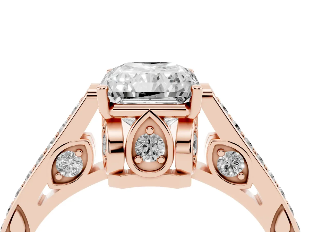 Radiant Cut Cut Cathedral Pave Diamond Engagement Ring with Six-Prong Setting Rose gold