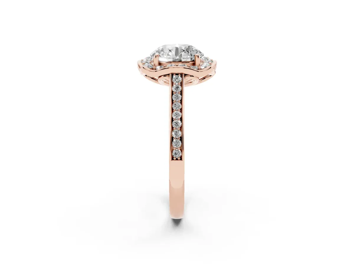Round Cut Halo Round Diamond Pave Band with Four-Prong Setting Rose gold