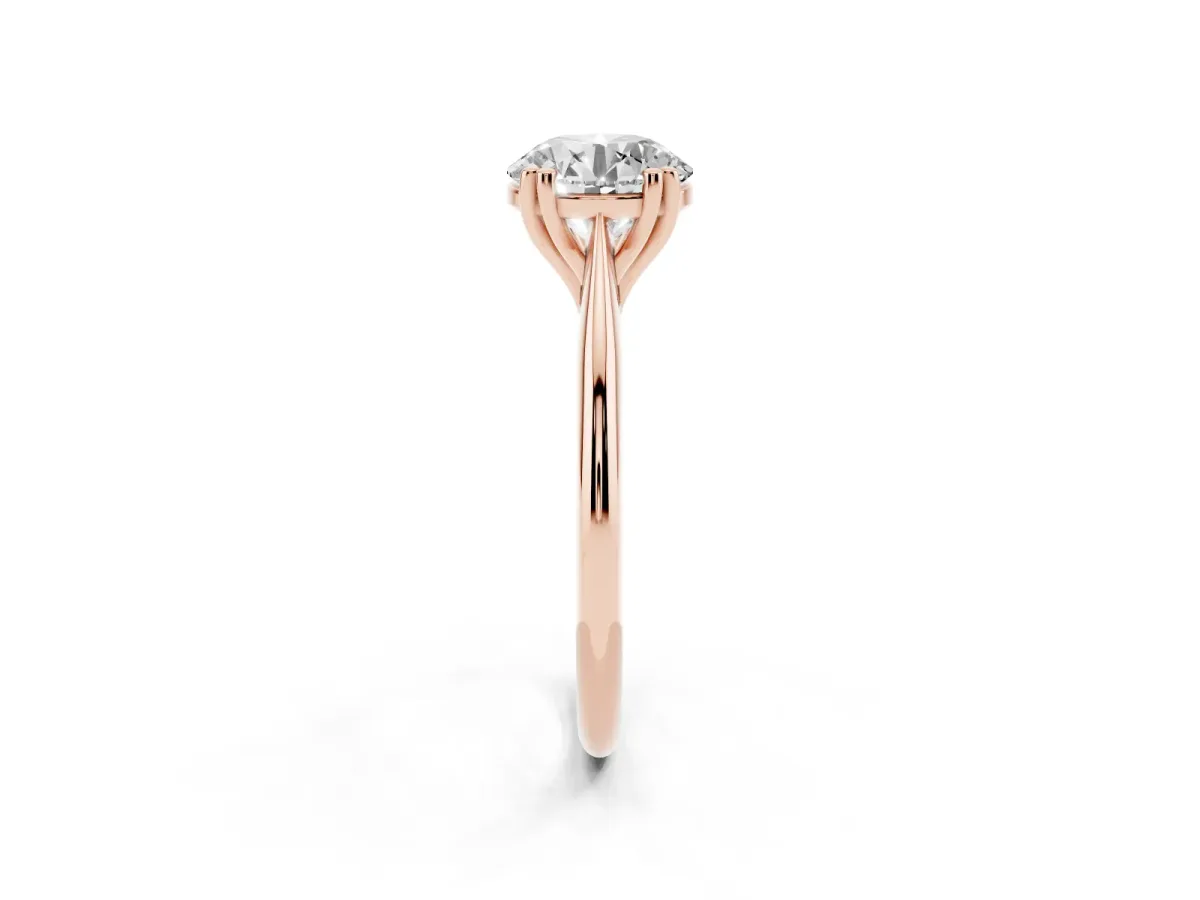 Round Cut Solitaire Diamond Ring with Six-Prong Setting and Classic Band Rose gold