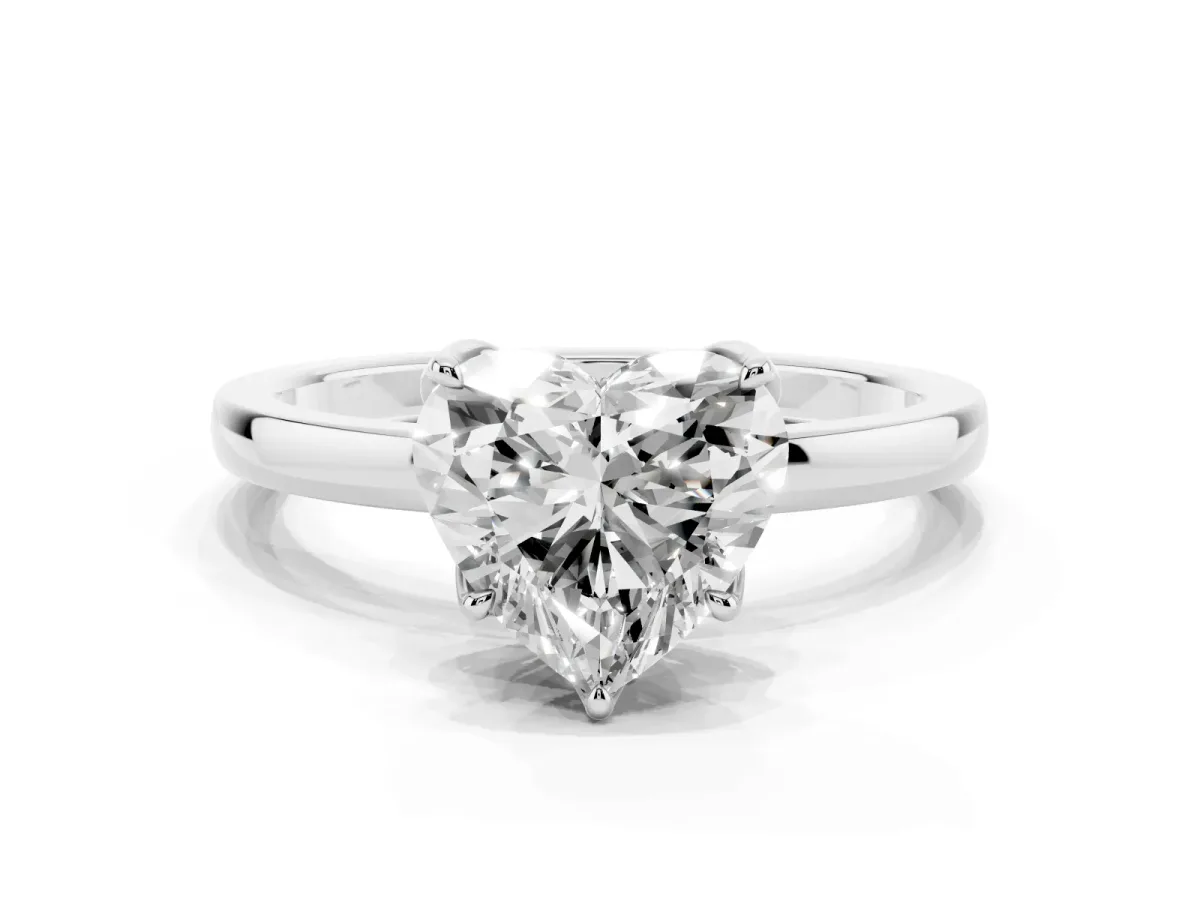 Heart Cut Diamond Solitaire Ring with Thin Band and Prong Setting Silver