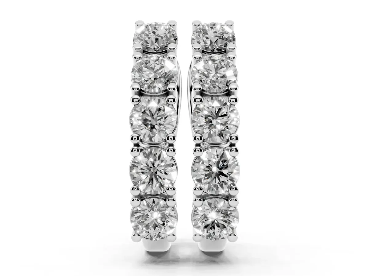 Round Diamond Channel Set Hoop Earrings with Four-Prong Setting Silver