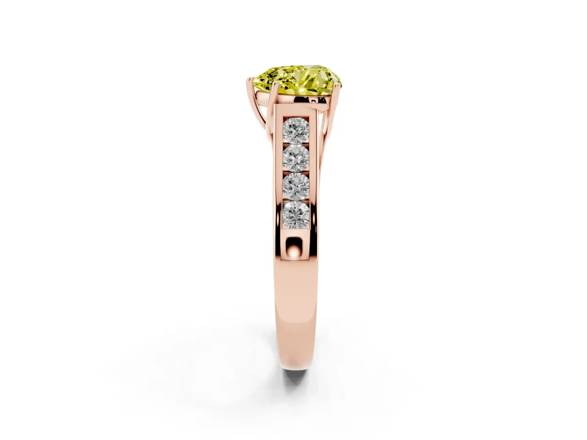 Fancy Yellow Heart Cut Solitaire Channel-Set Diamond Engagement Ring with Four-Prong Setting Rose gold