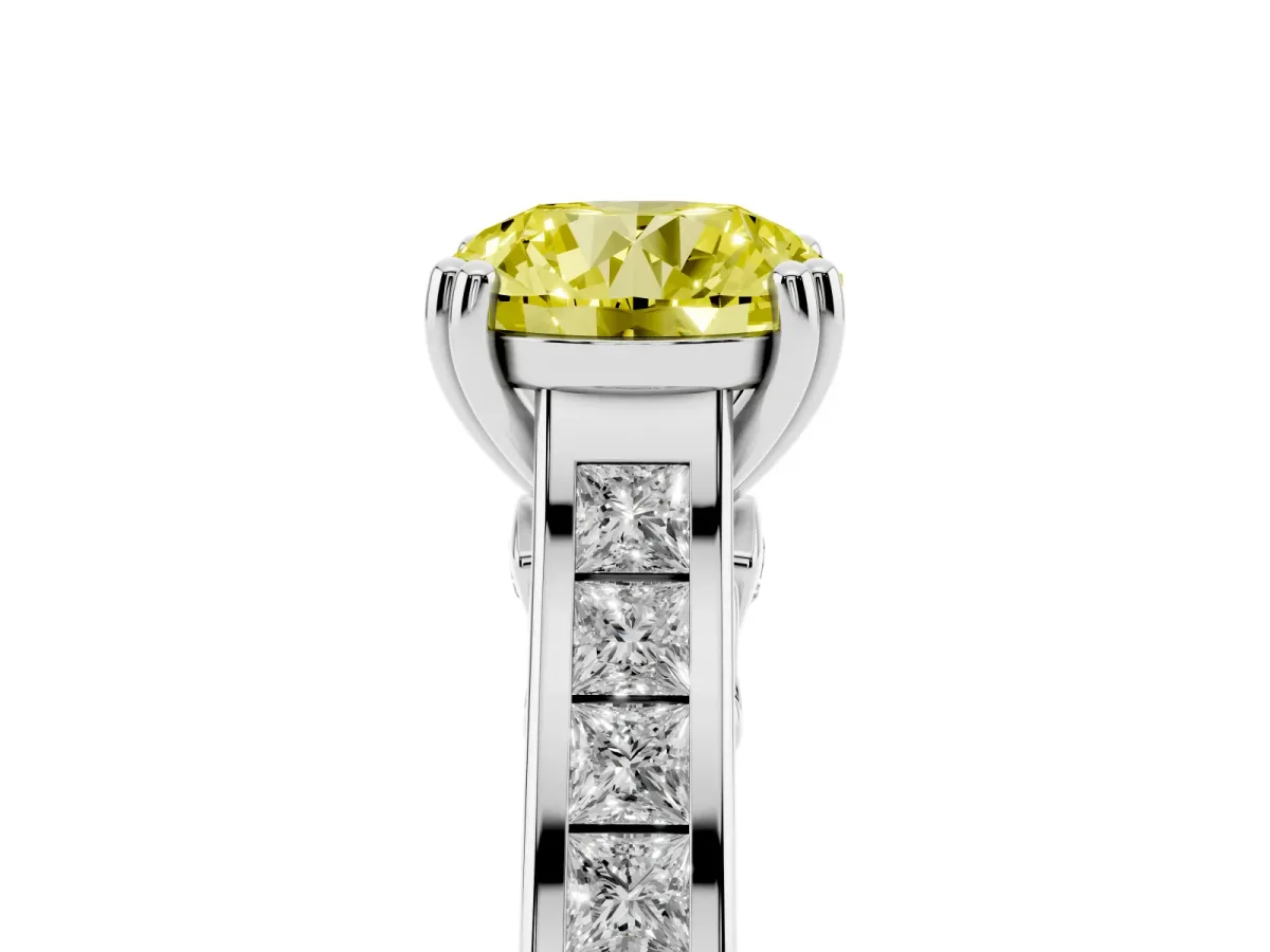 Fancy Yellow Round Cut Cut Channel Set Solitaire Engagement Ring with Prong Setting Platinum