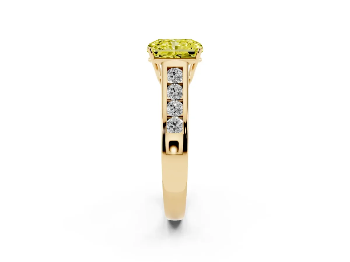 Fancy Yellow Radiant Cut Solitaire Channel-Set Diamond Engagement Ring with Four-Prong Setting Yellow gold