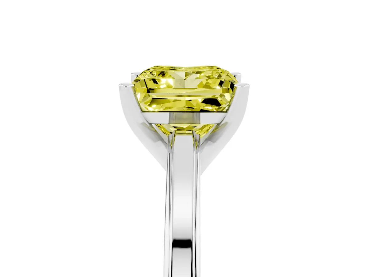 Fancy Yellow Princess Cut Solitaire Diamond Ring with Four-Prong Setting and Classic Band Silver