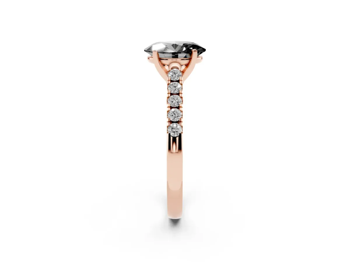 Fancy Black Oval Cut Diamond Pavé Band Solitaire Ring with Prong Setting Rose gold