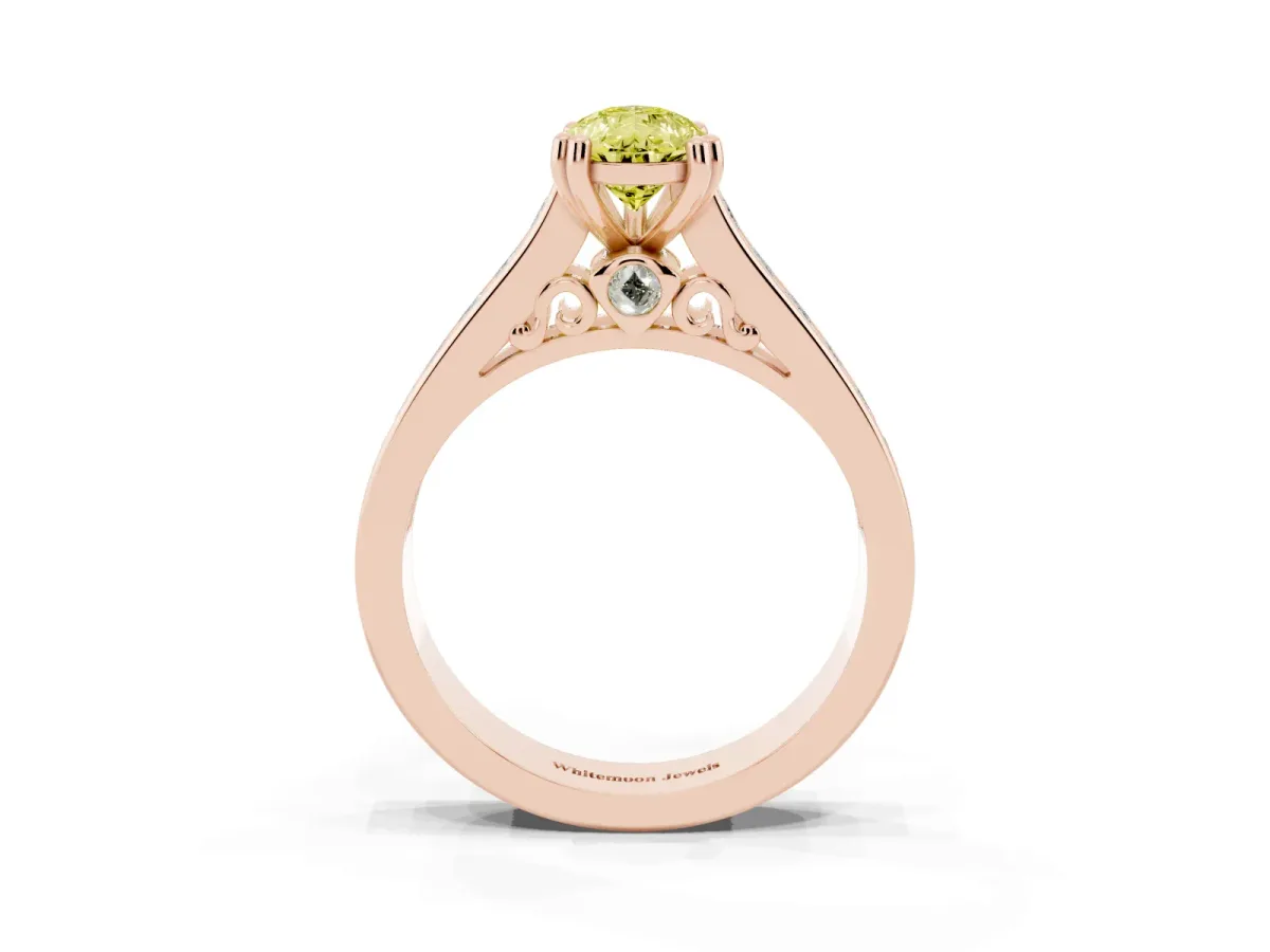 Fancy Yellow Pear Cut Cut Channel Set Solitaire Engagement Ring with Prong Setting Rose gold
