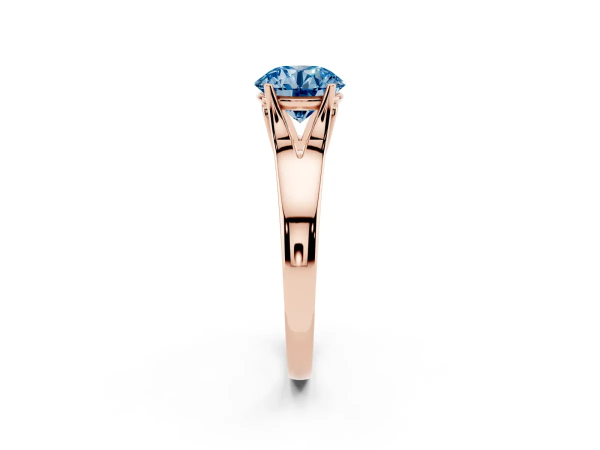 Fancy Blue Round Cut Solitaire Diamond Ring with Cathedral Band and Four-Prong Setting Rose gold