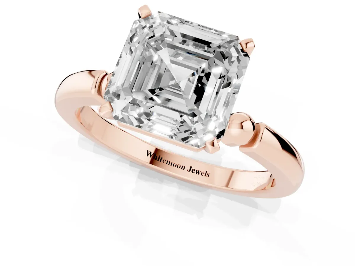 Asscher Cut Solitaire Beaded Band with Four-Prong Setting Rose gold