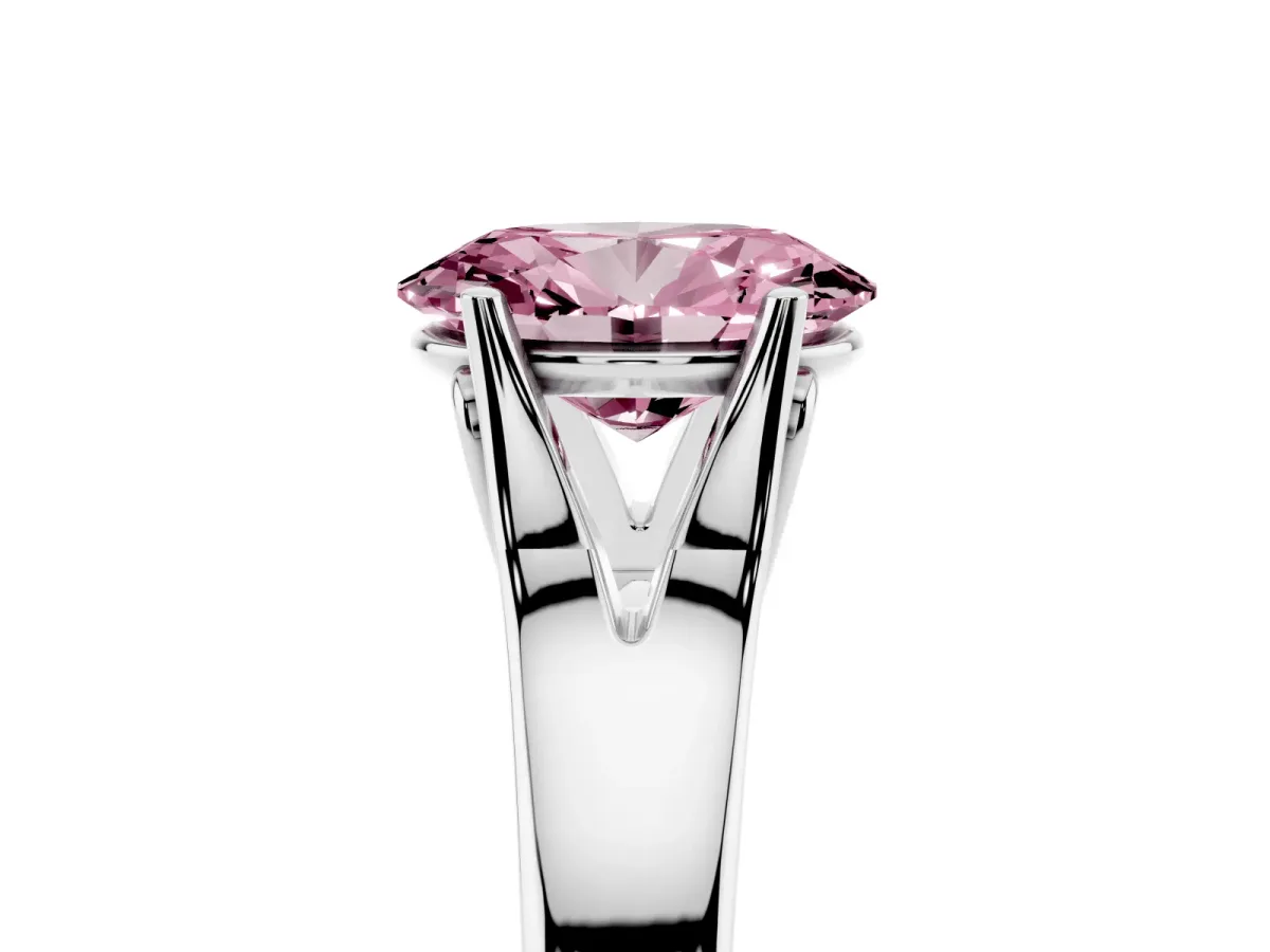 Fancy Pink Oval Cut Solitaire Diamond Ring with Cathedral Band and Four-Prong Setting Silver