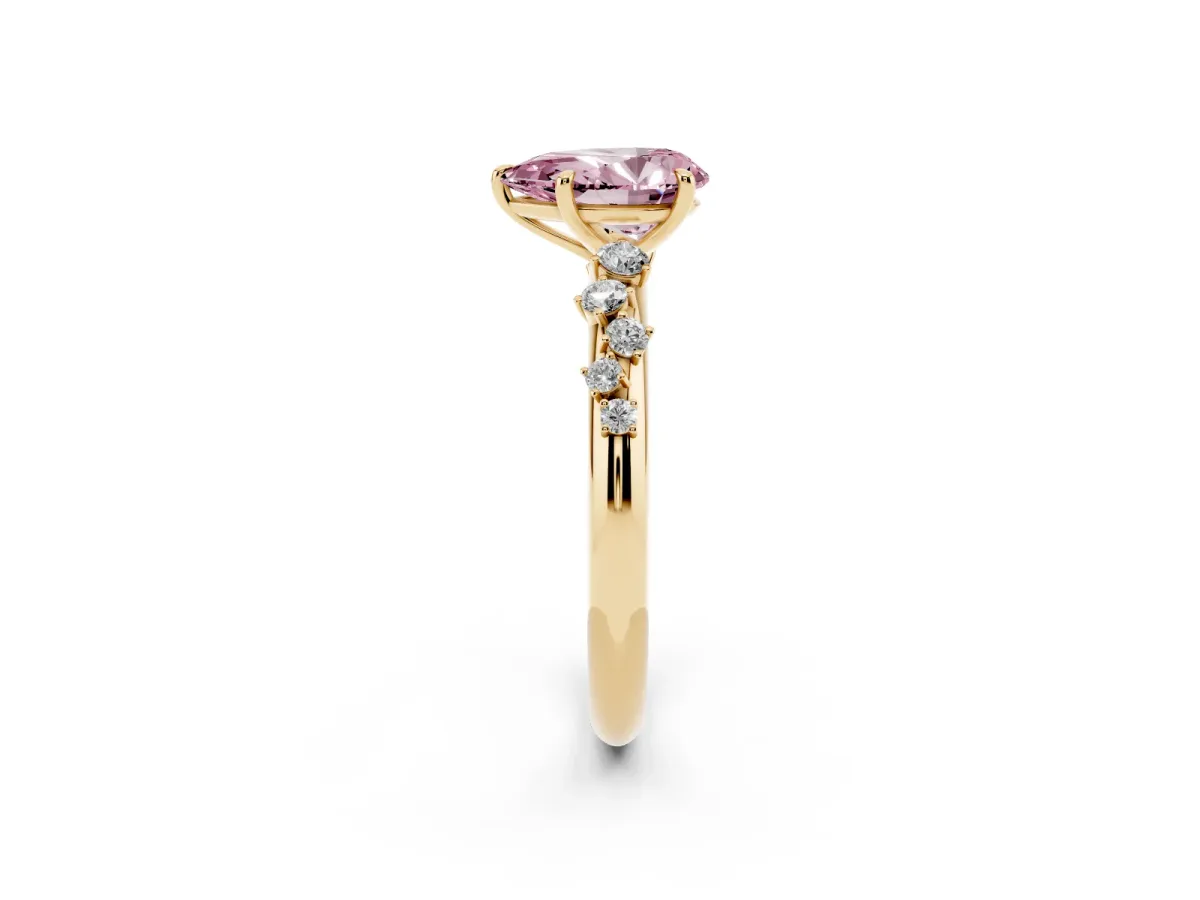 Fancy Pink Pear Cut Diamond Cluster Prong-Set Solitaire Ring Yellow gold