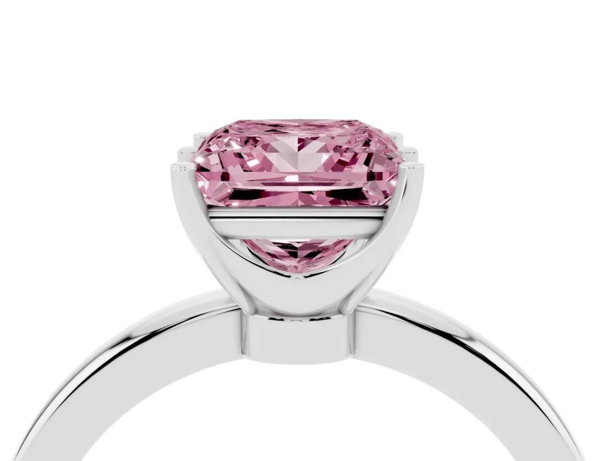 Fancy Pink Princess Cut Solitaire Diamond Ring with Six-Prong Setting on a Classic Band Silver