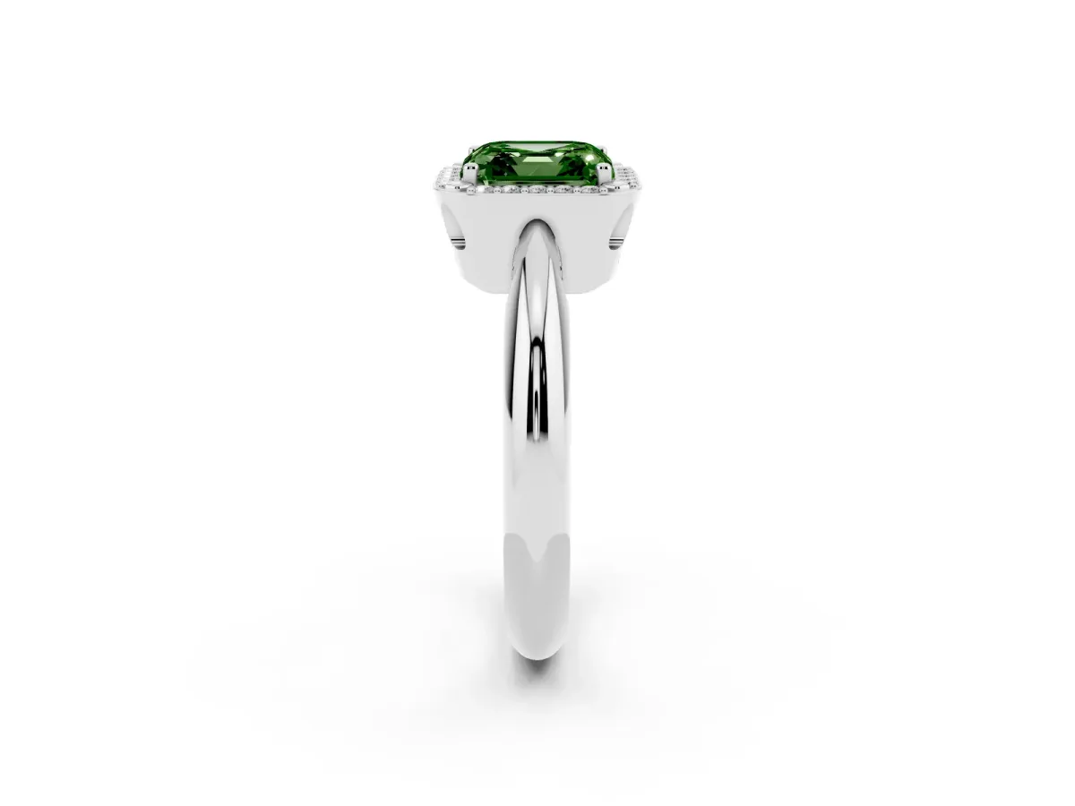 Fancy Green Asscher Cut Cut Diamond Halo Engagement Ring with Split Shank and Four-Prong Setting Silver