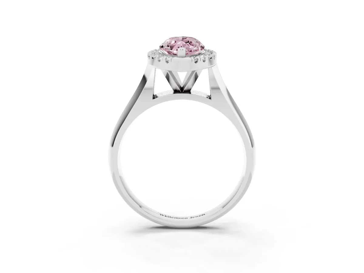 Fancy Pink Marquise Cut Cut Halo Solitaire Engagement Ring with Square Band and Four-Prong Setting Platinum