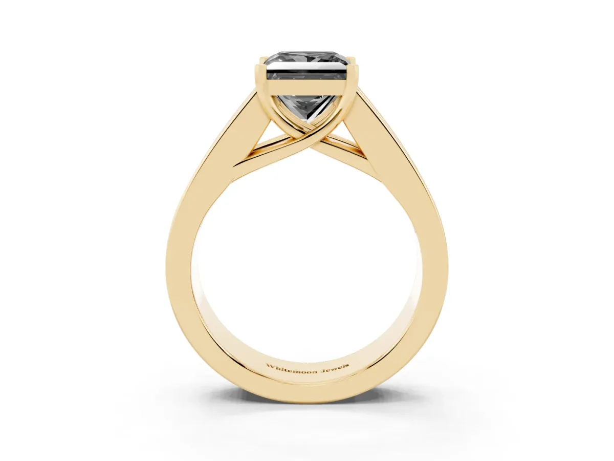 Fancy Black Princess Cut Cut Channel Set Solitaire Ring with Four-Prong Setting Yellow gold