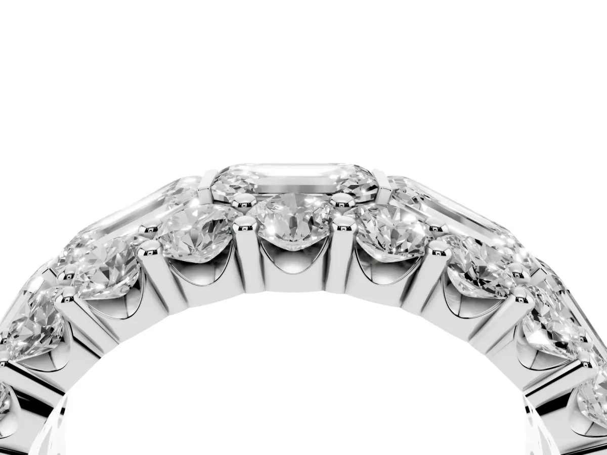 Emerald Cut and Round Diamond Three-Row Eternity Mens Band Platinum