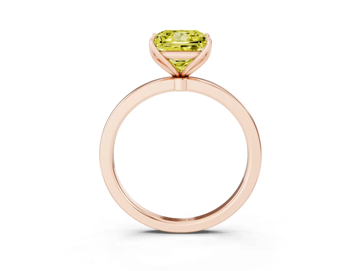 Fancy Yellow Princess Cut Diamond Solitaire Ring with Thin Band and Prong Setting Rose gold