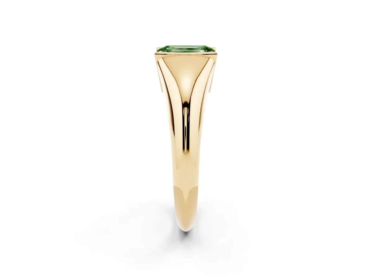Fancy Green Emerald Cut Solitaire Tension Set Diamond Ring Yellow gold