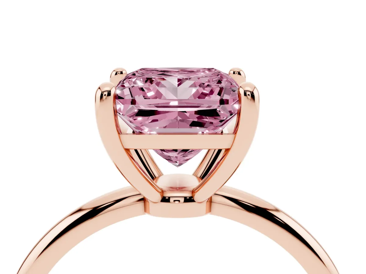 Fancy Pink Princess Cut Solitaire Diamond Ring with 4-Prong Setting on a Classic Band Rose gold