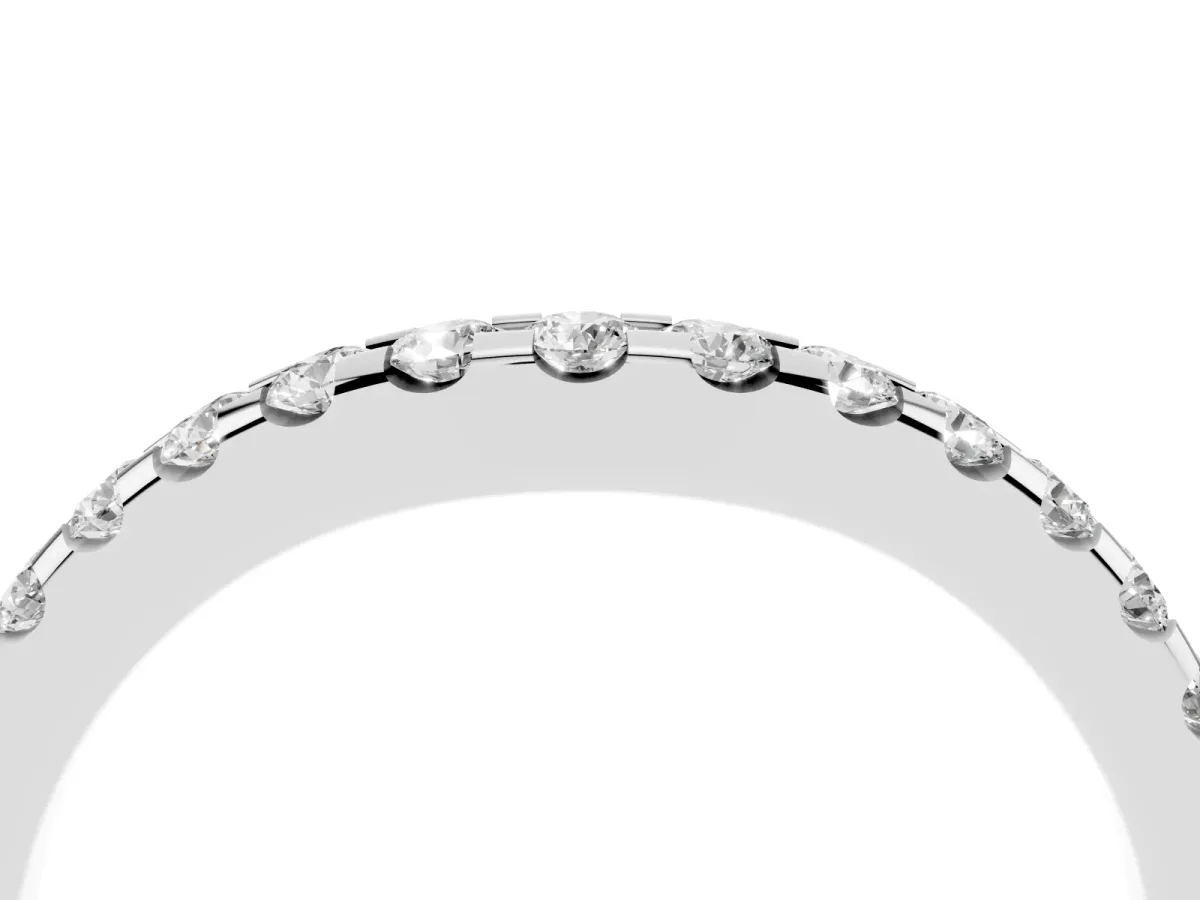 Curved Diamond Half Eternity Band with Round Cut Stones in Pavé Setting Silver