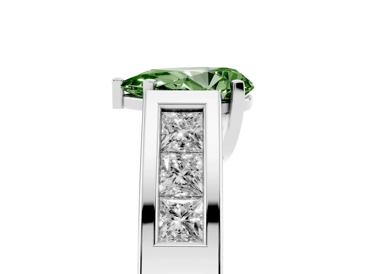 Fancy Green Pear Cut Cut Channel Set Solitaire Ring with Four-Prong Setting Silver
